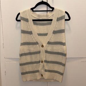 Cream & eggshell blue Striped Knit Sweater Vest